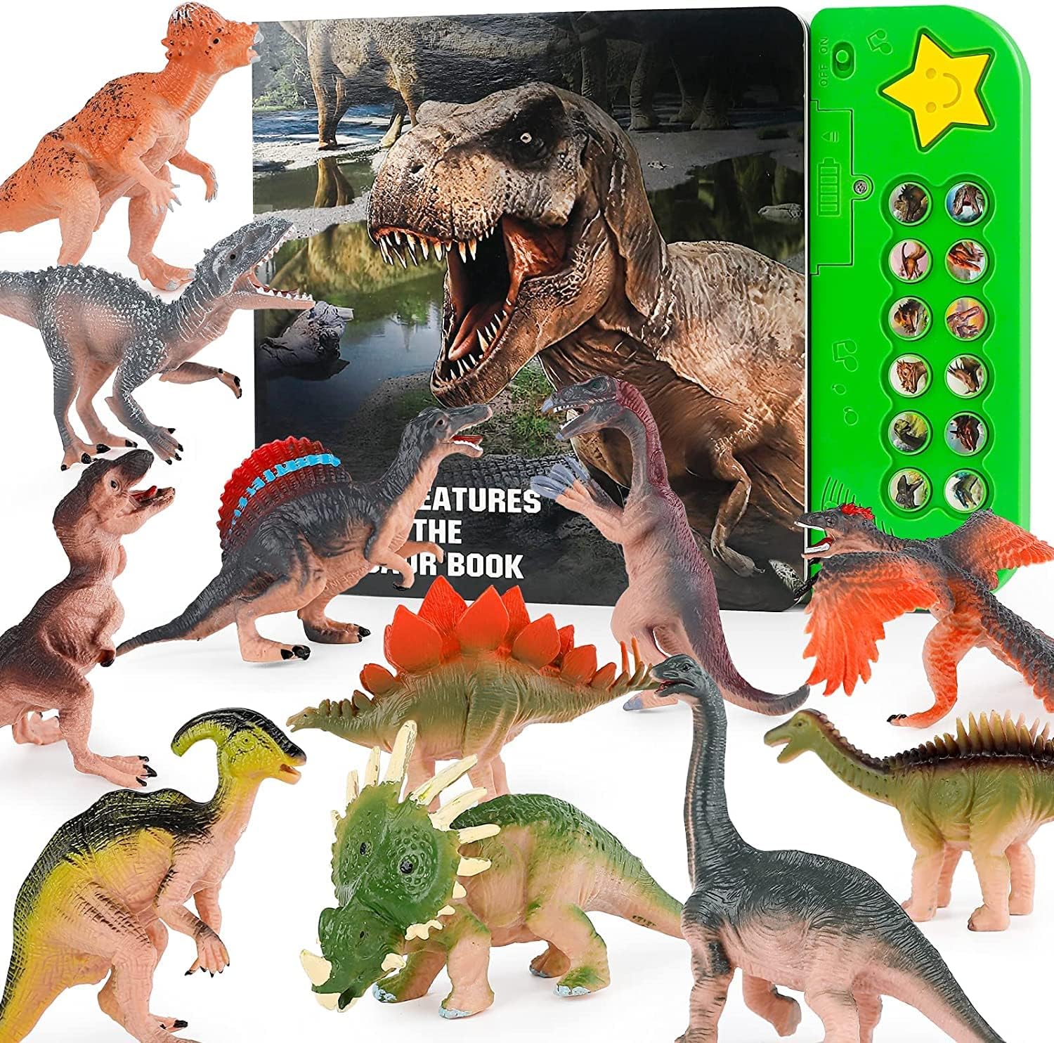 Beefox - Libro de dinosaurio interactivo con sonido (no incluye las figuras de dinosaurio)