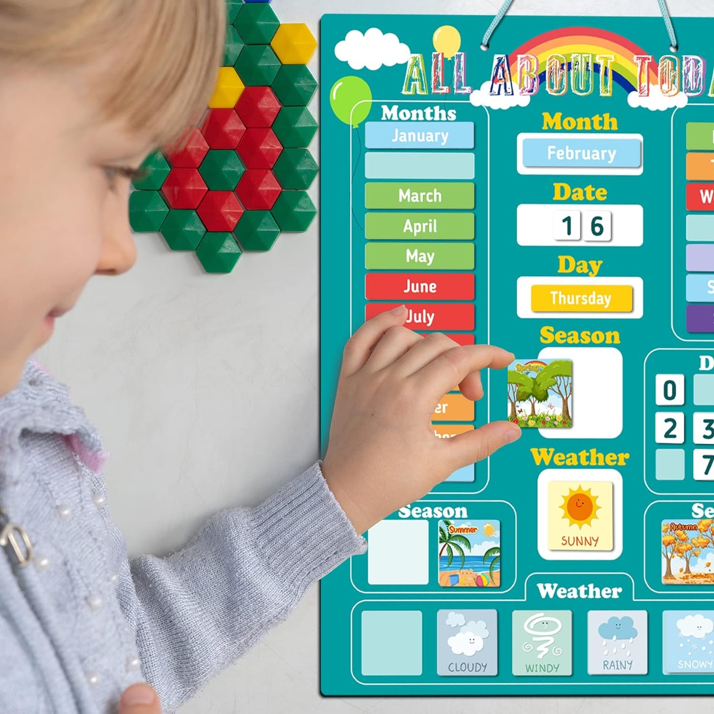 BIROYAL-Calendario infantil, que incluye meses, días, fechas, estaciones y clima