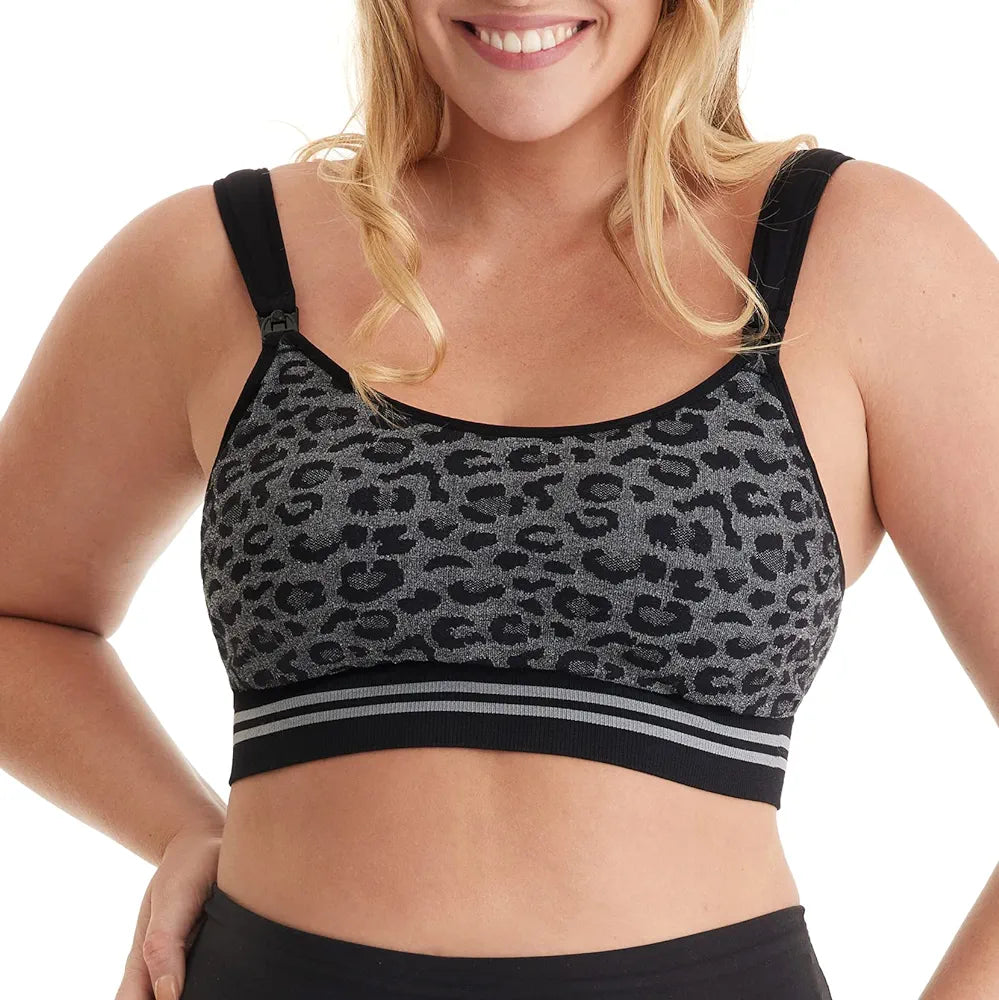 Momcozy-Sujetador de bombeo manos libres, sujetador de lactancia con relleno fijo, animal print, Talla L
