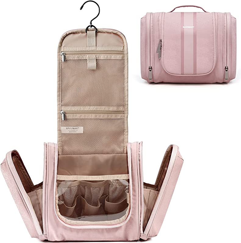 BAGSMART Neceser extragrande para colgar para viajes, rosa