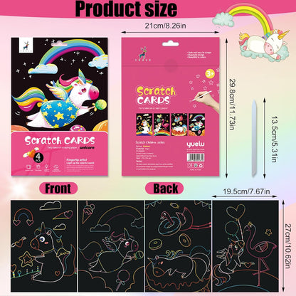 OPUHOHR - Juego de 3 tarjetas de rascar para niños, princesa/unicornio/sirena