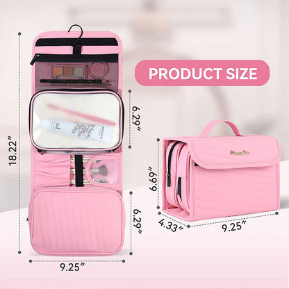 MacaRio- Neceser para Mujer, Rosa, Desmontable Colgante Plegable Portátil