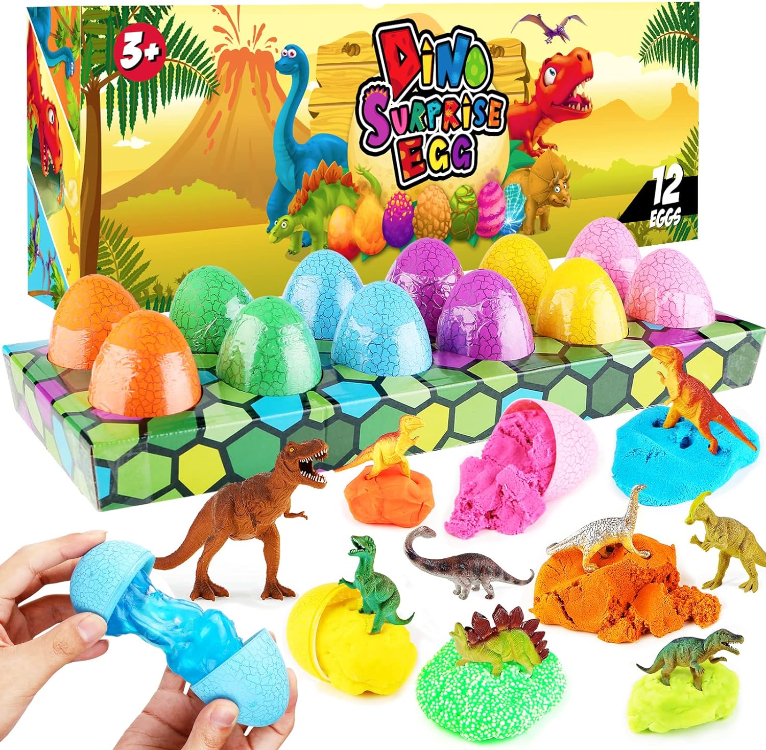 TalkyToys- Juego de huevos de dinosaurio de arena Velvet Play