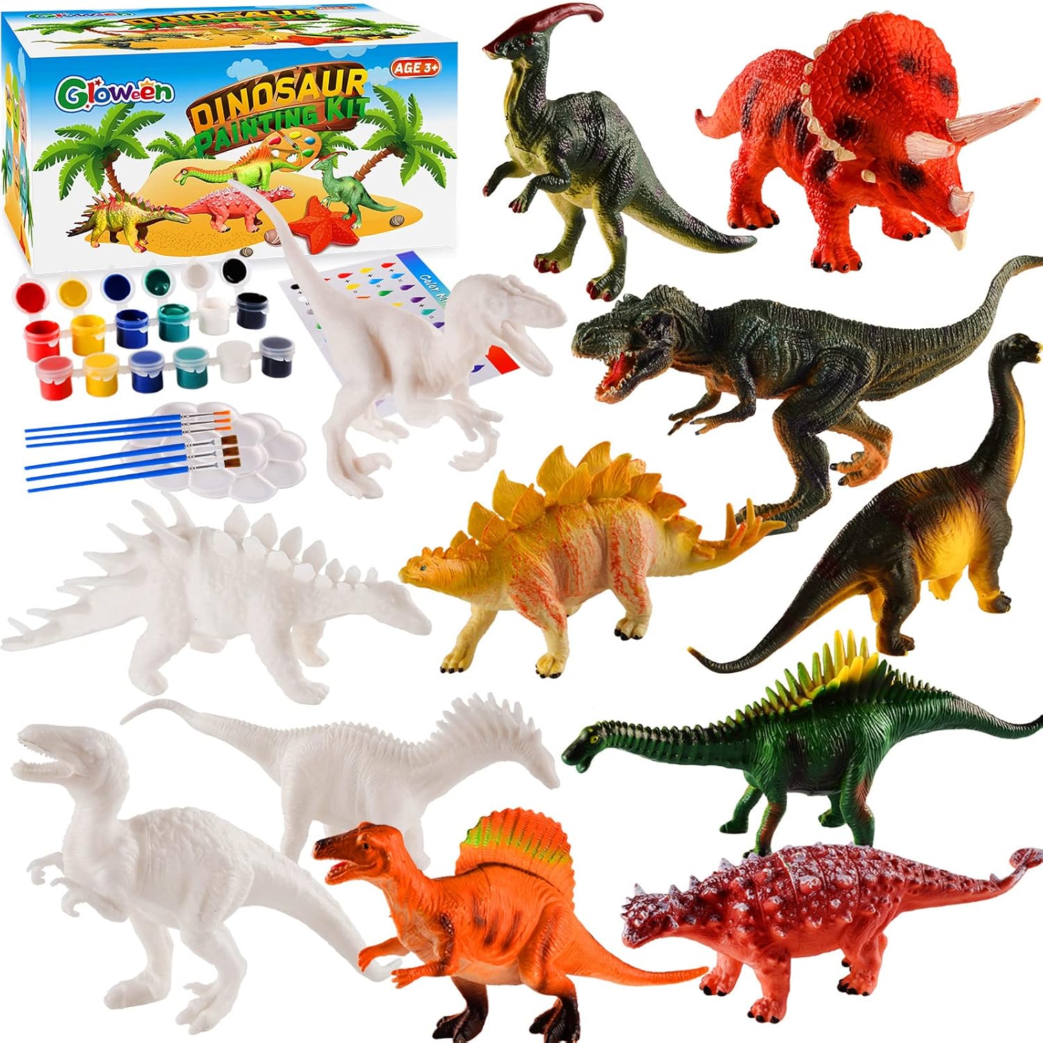 Gloween Arts and Crafts for Kids - Kit de pintura de juguetes de 12 dinosaurios
