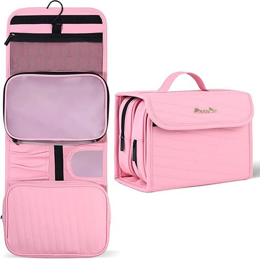 MacaRio- Neceser para Mujer, Rosa, Desmontable Colgante Plegable Portátil