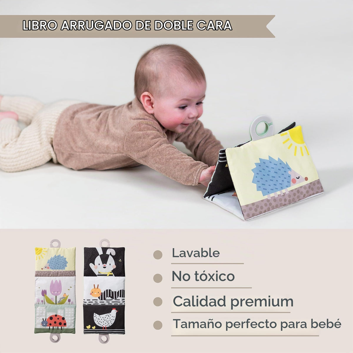 Taf Toys Libro arrugado de doble cara y juguete de apoyo, 0-6 meses