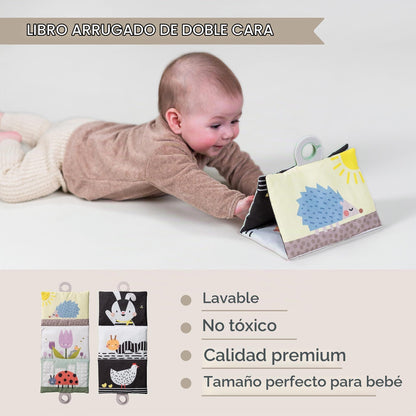 Taf Toys Libro arrugado de doble cara y juguete de apoyo, 0-6 meses