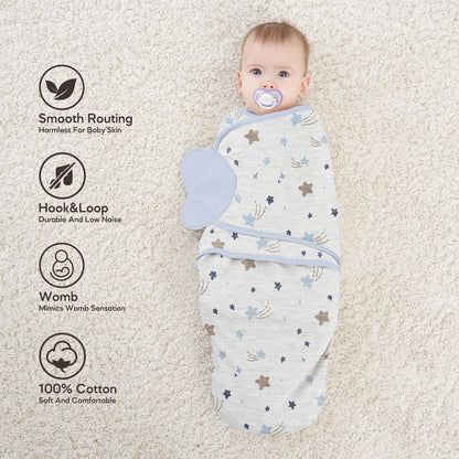 Sacos de dormir Susurration Swaddle, paquete de 3, 100 % algodón de 0 a 6 meses