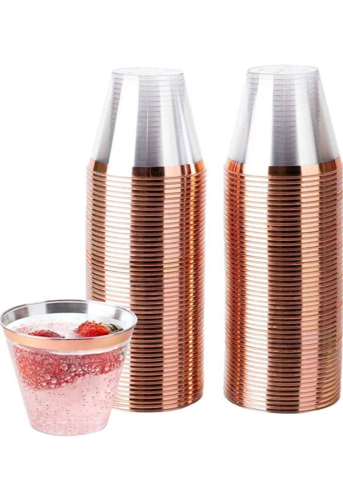 100 vasos plásticos oro rosa