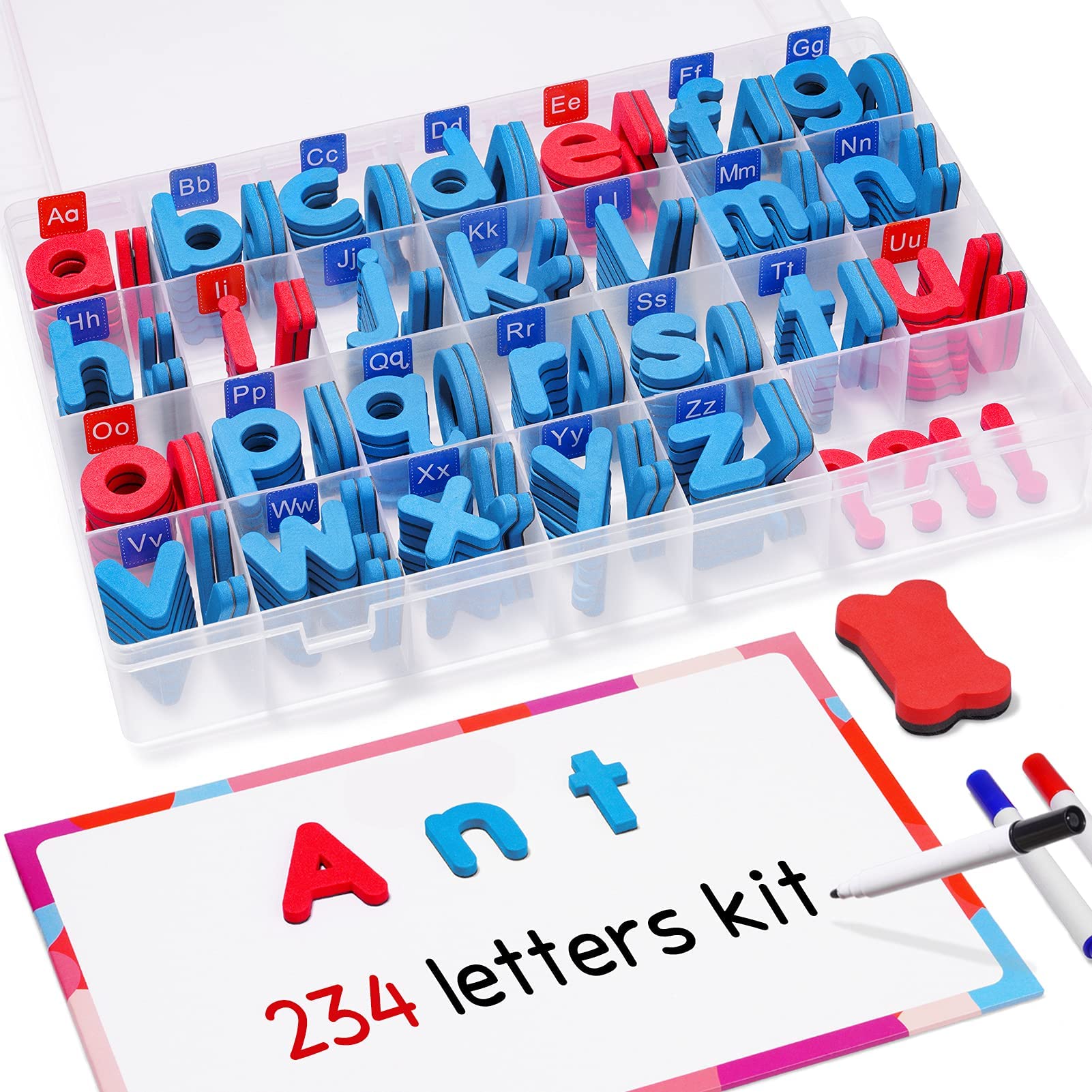 JoyNote Kit de letras magnéticas para el aula, 234 piezas con tablero magnético de doble cara