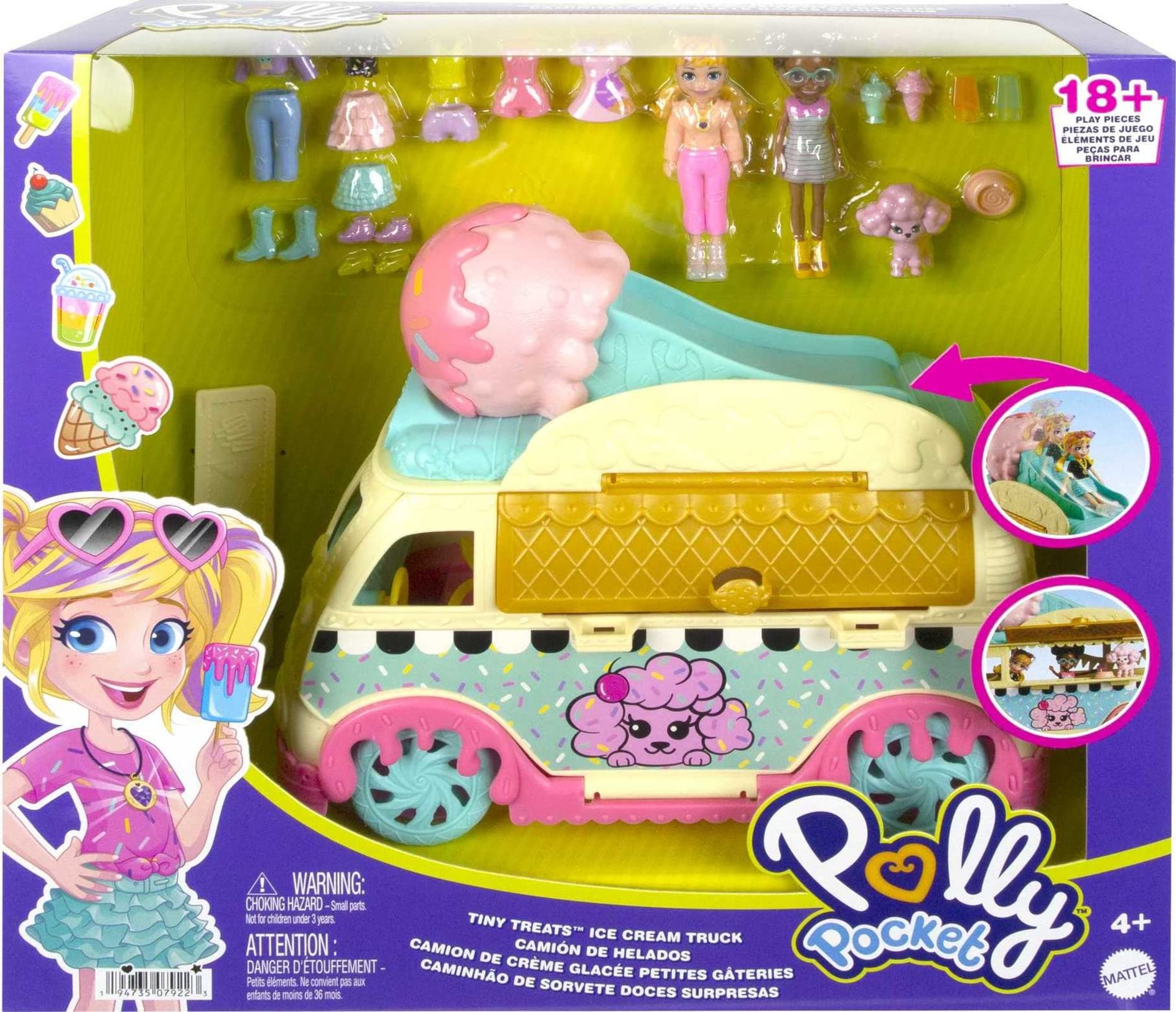 Polly Pocket Tiny Treats - Camión de helados, más de 18 piezas de juego