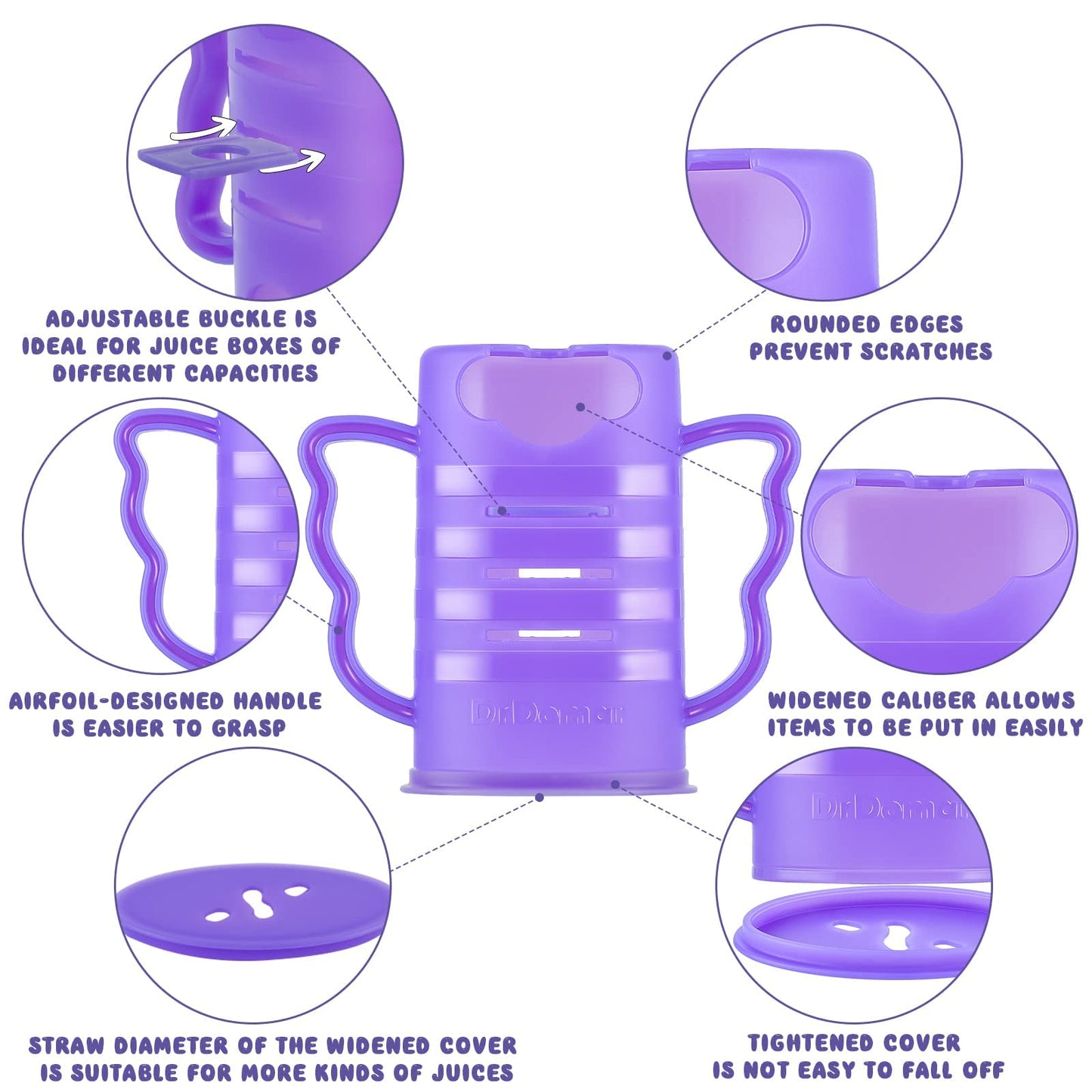 DrDomar soporte a prueba de apretar con tapa para bolsas de alimentos y cajas de jugo morado