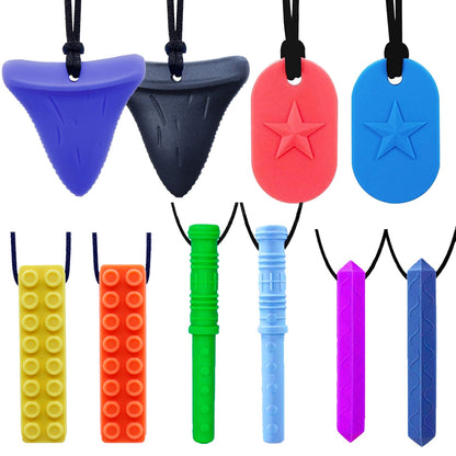 Collares masticables para niños sensoriales, 10 piezas de collar masticable de silicona para niños con autismo, TDAH, SPD, masticación, terapia motora oral