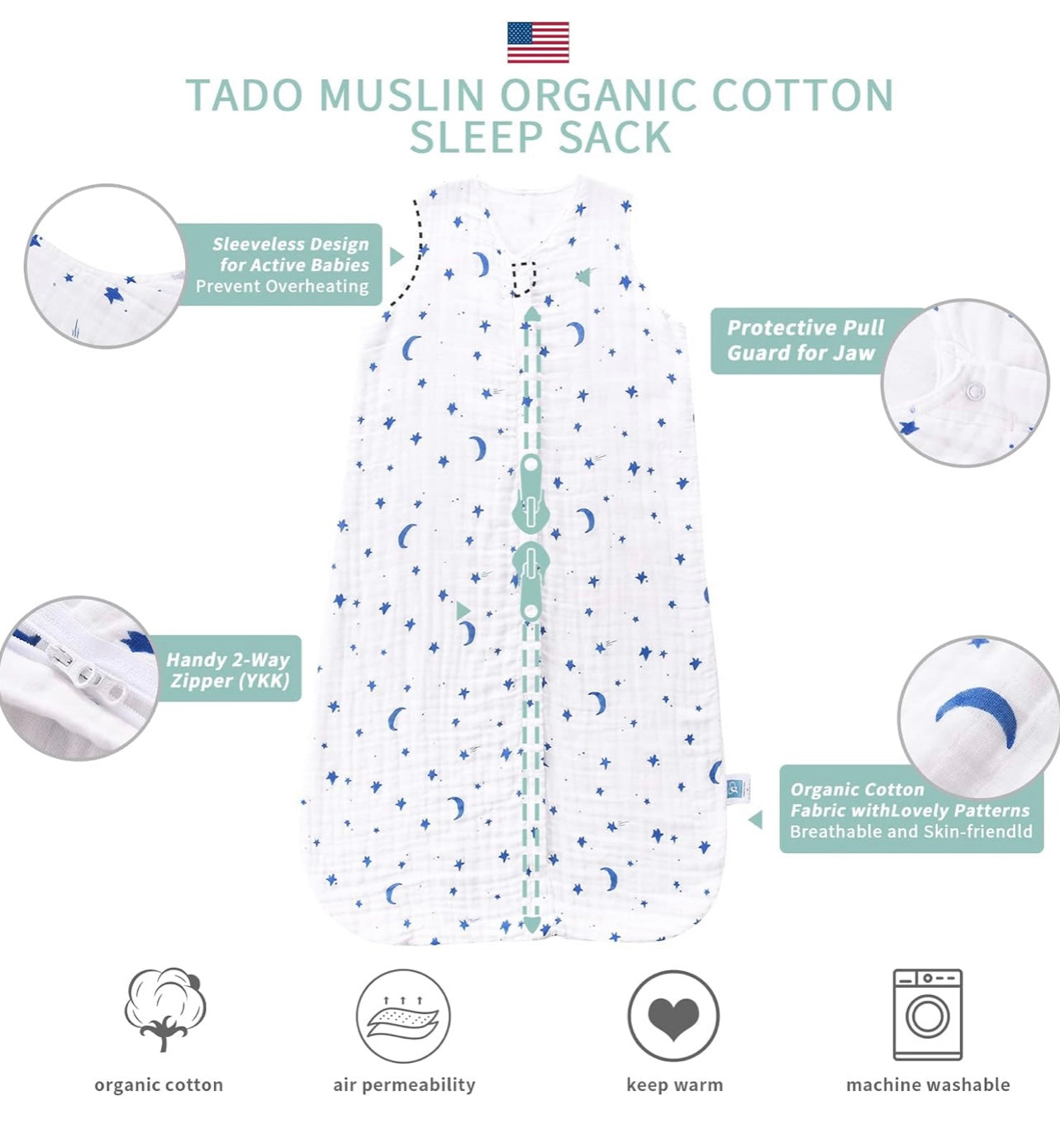 TADO MUSLIN Saco de dormir para bebés de 2 a 4 años