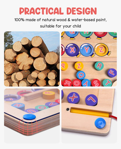 GAMENOTE Tablero magnético del laberinto del alfabeto con 4 tarjetas de actividad