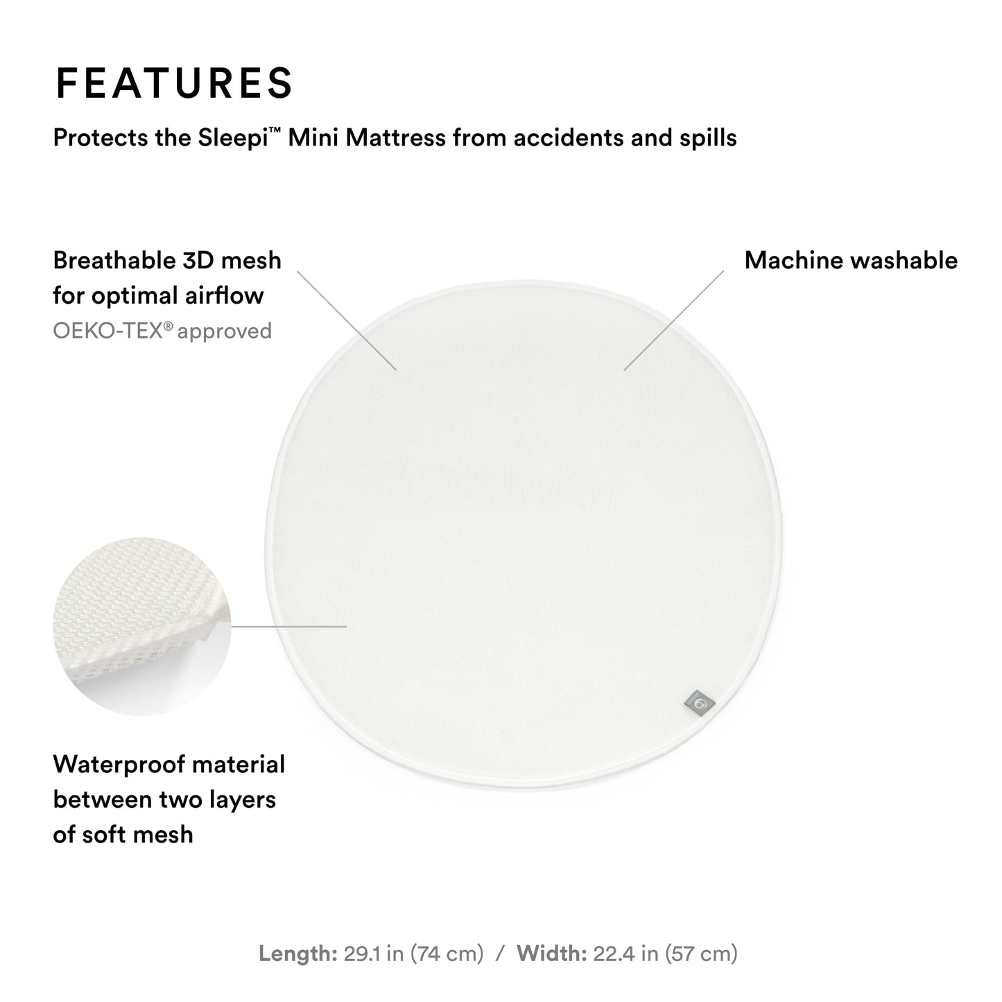 Stokke Sleepi Mini sábana de protección, color blanco, protege el mini colchón ovalado Stokke Sleepi contra accidentes y derrames