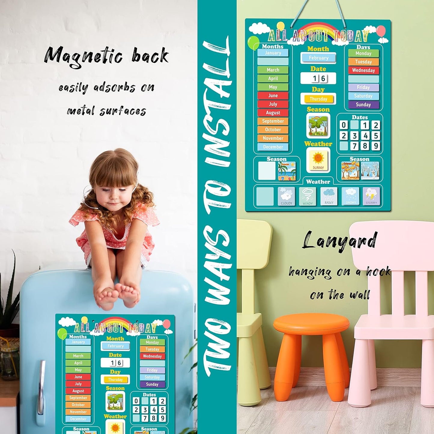 BIROYAL-Calendario infantil, que incluye meses, días, fechas, estaciones y clima