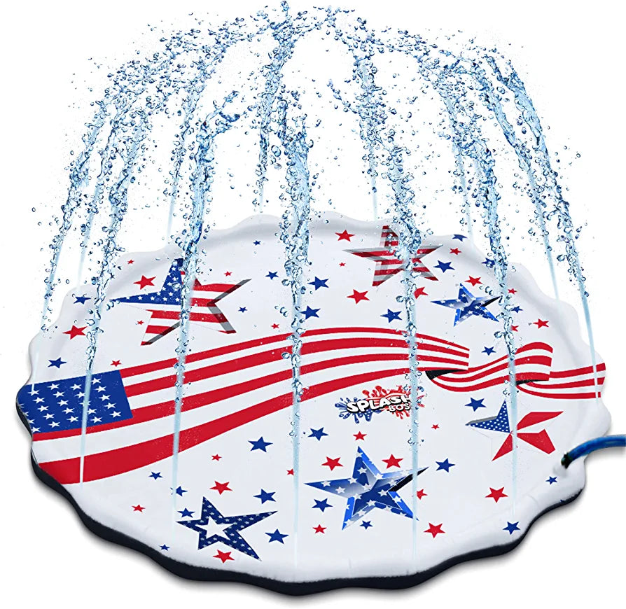 Splash Pad Sprinkler para niños 68", diseño día del presidente, banderas USA