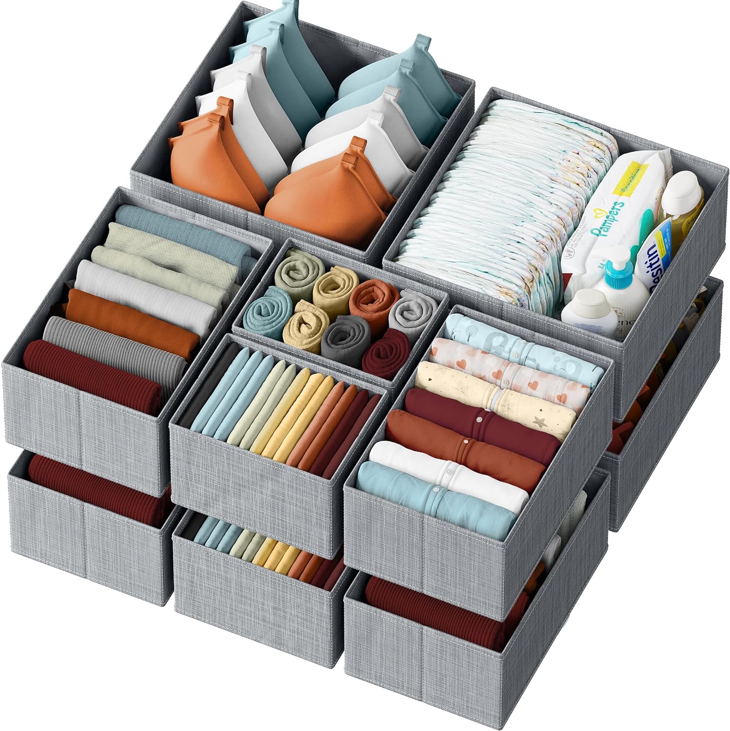 Neaterize-Juego de 12 organizadores de cajones para ropa, color gris