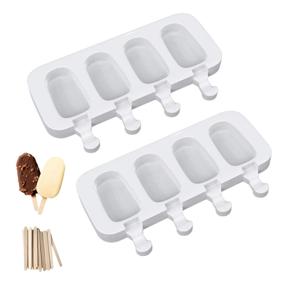 Ouddy moldes de silicona para paletas con tapa, 2 moldes para paletas para niños Blancos