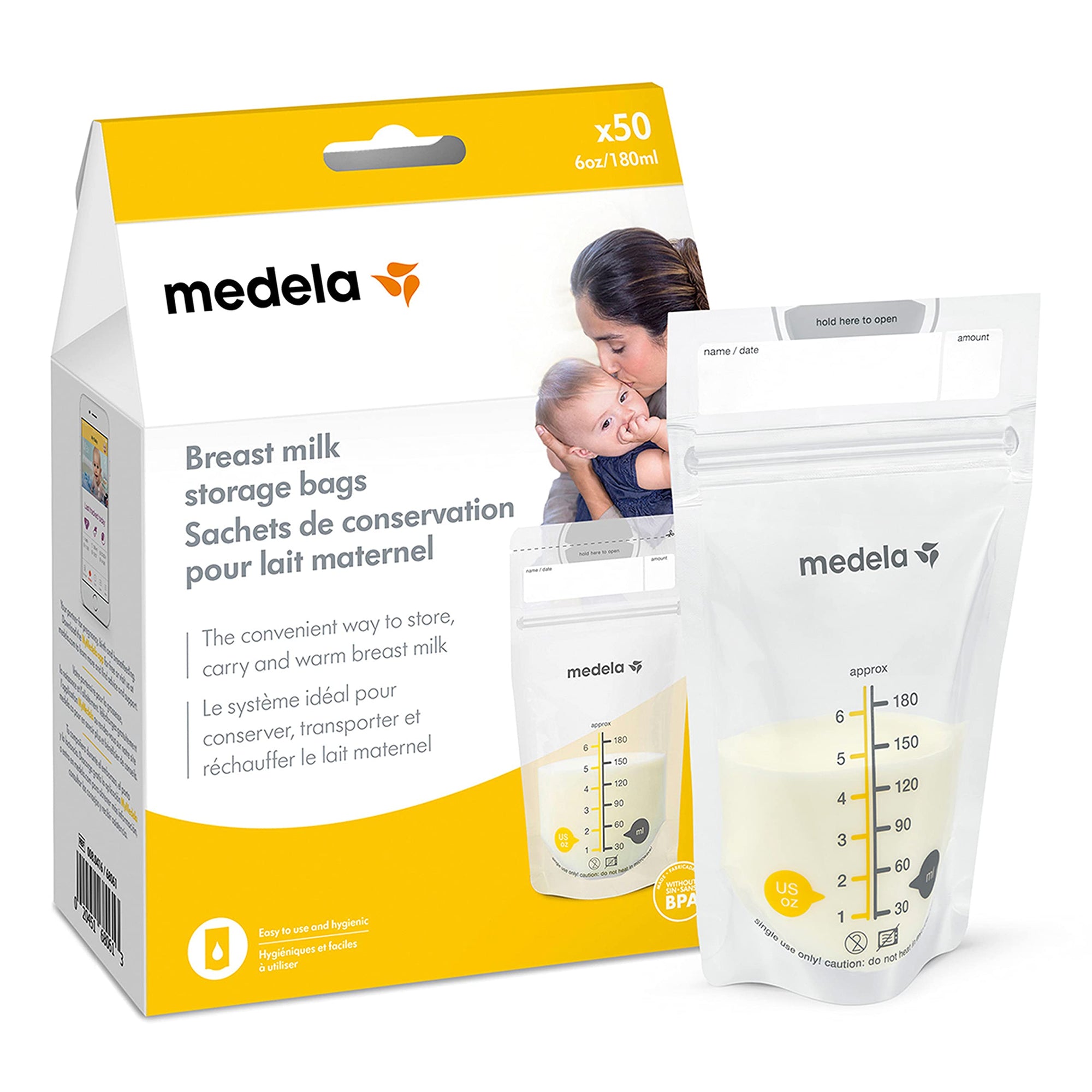 Medela - 50 Bolsas de almacenamiento para leche materna, Blanco