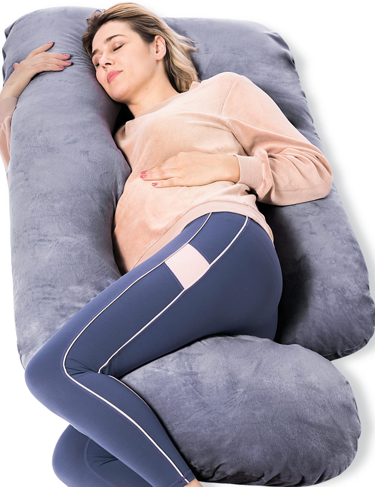Momcozy - Almohada para embarazo, en forma de U, con funda extraíble, color gris