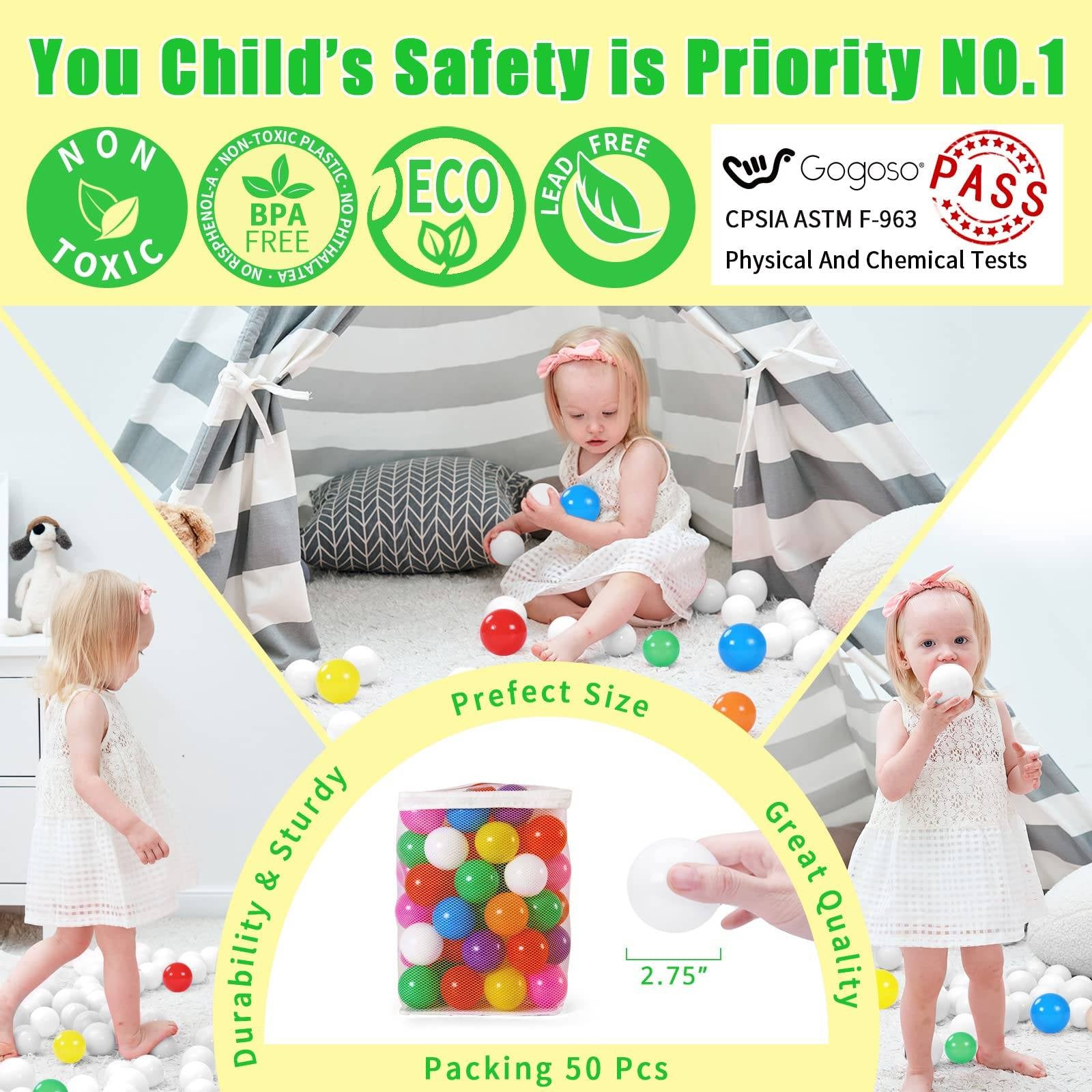 Lot De 170 Balles En Plastique GOGOSO Pour Enfants - Non Toxiques, Anti-Écrasement, 5.6cm | Parfait Pour Piscine à Balles, Jeux Et Décoration