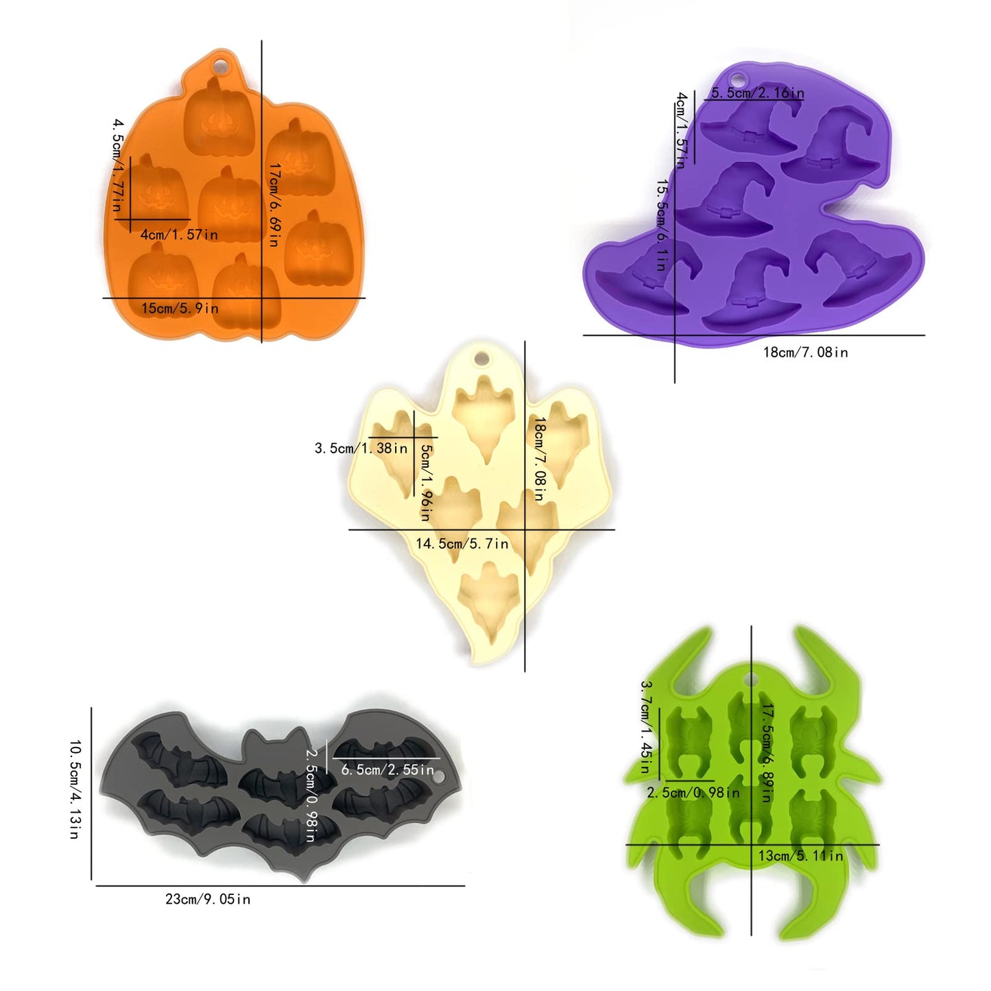 MEYOGO Juego de 5 moldes de silicona para Halloween