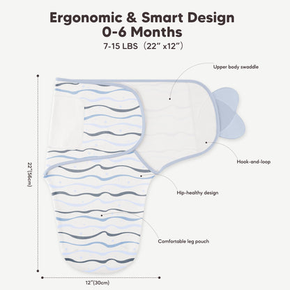 Sacos de dormir Susurration Swaddle, paquete de 3, 100 % algodón de 0 a 6 meses