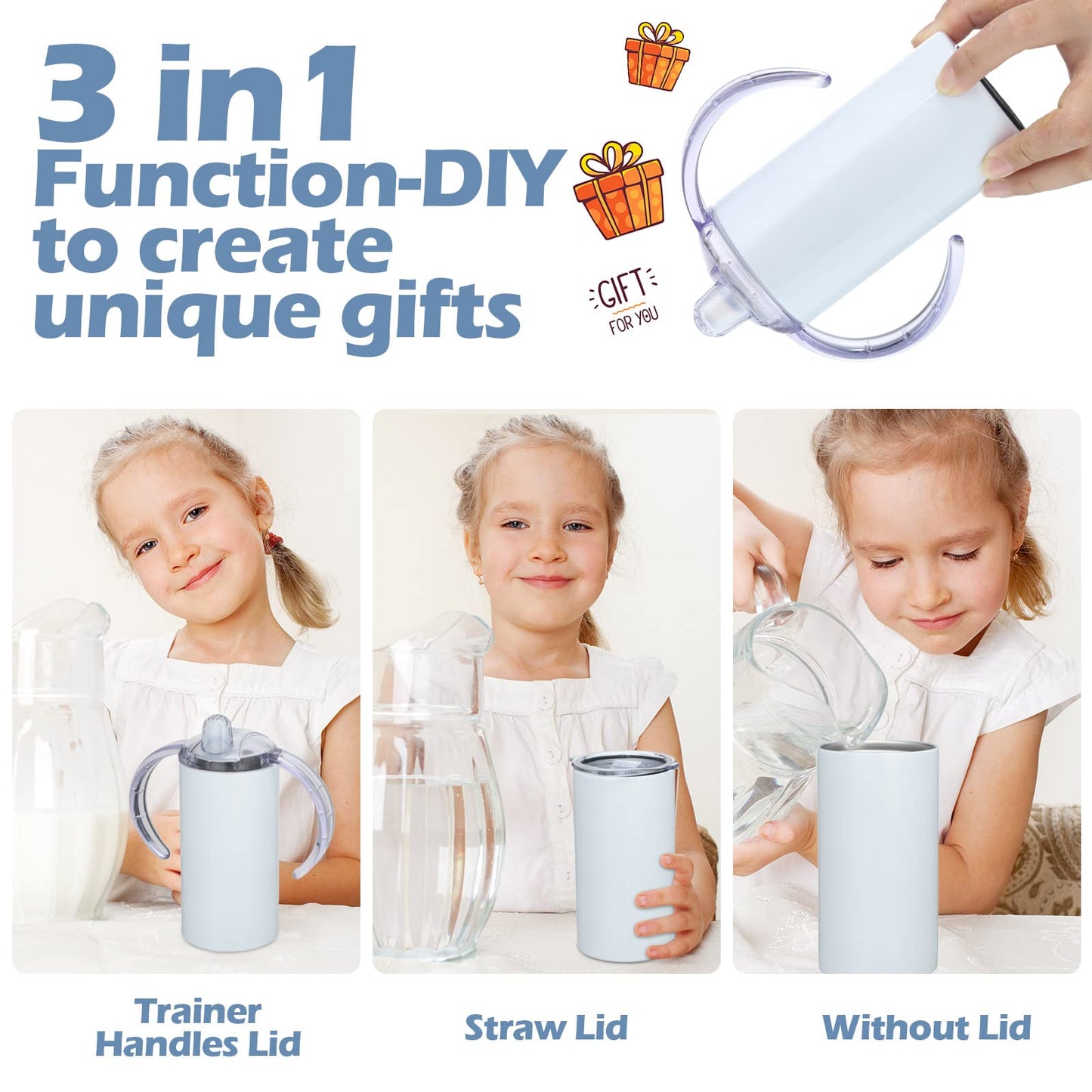 Foaincore- Vasos de sublimación en blanco con asa y tapa