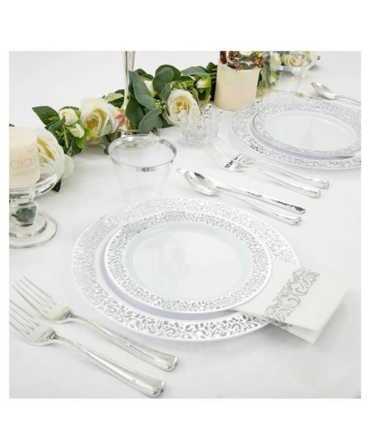 Set de platos plásticos para fiesta para 50 personas