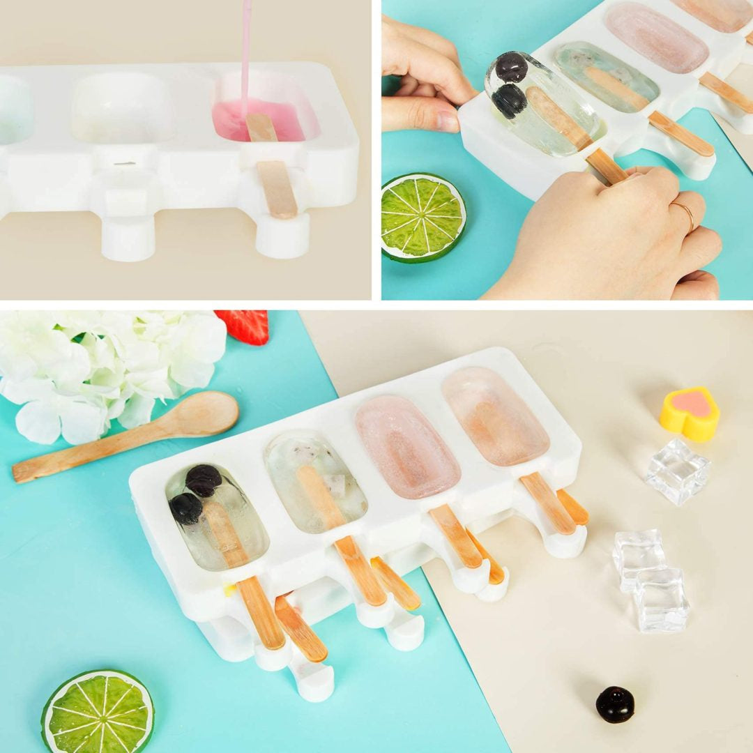 Ouddy moldes de silicona para paletas con tapa, 2 moldes para paletas para niños Blancos