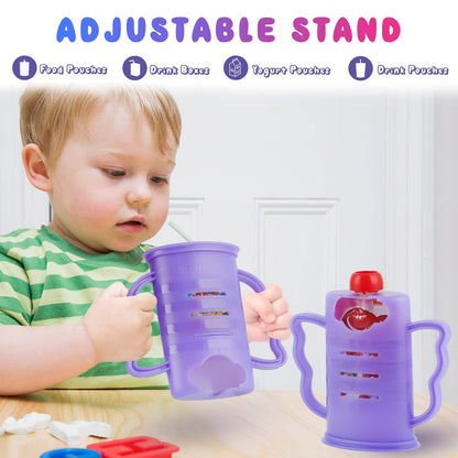 DrDomar soporte a prueba de apretar con tapa para bolsas de alimentos y cajas de jugo morado