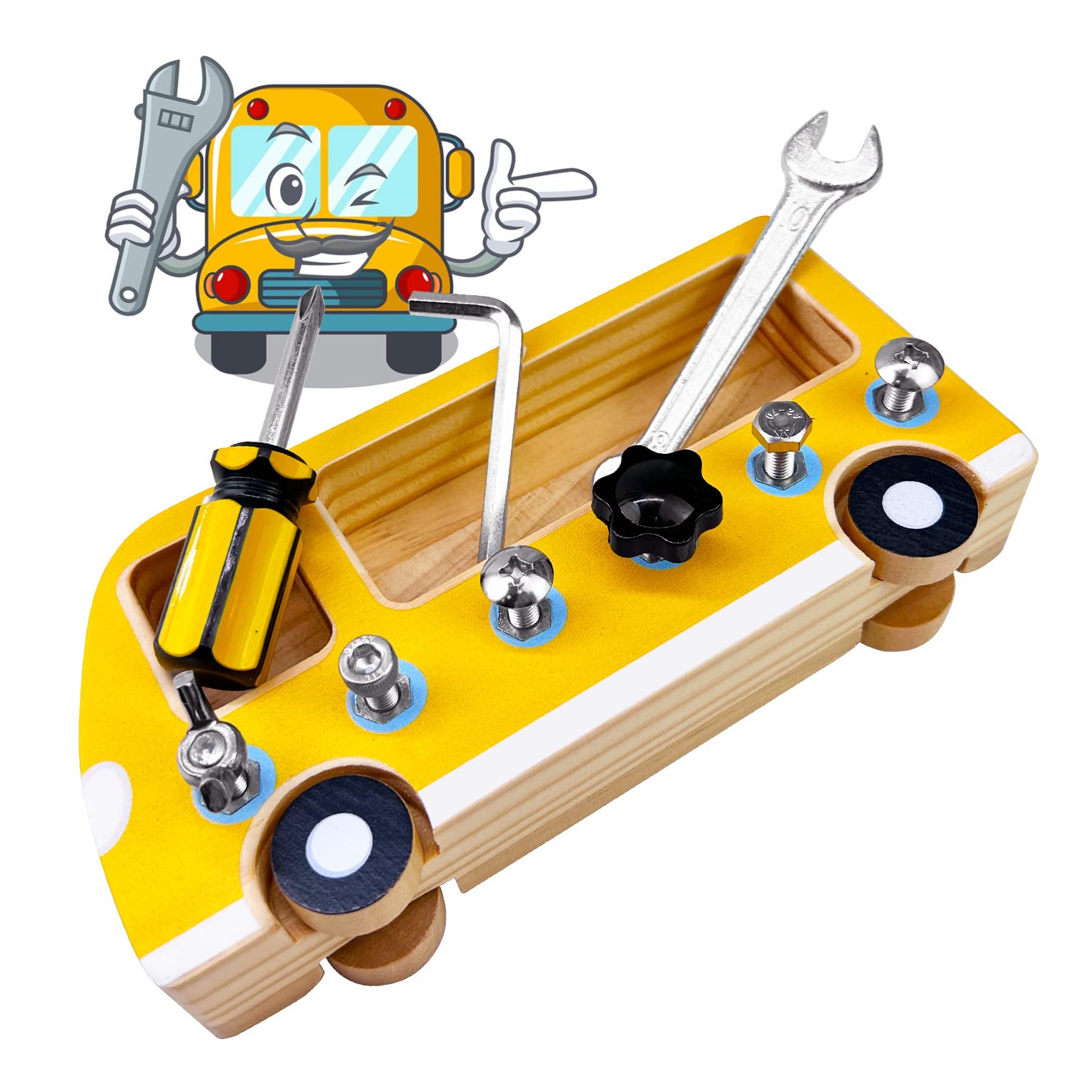 Montessori - Juego de tablero de atornillador de autobús ocupado