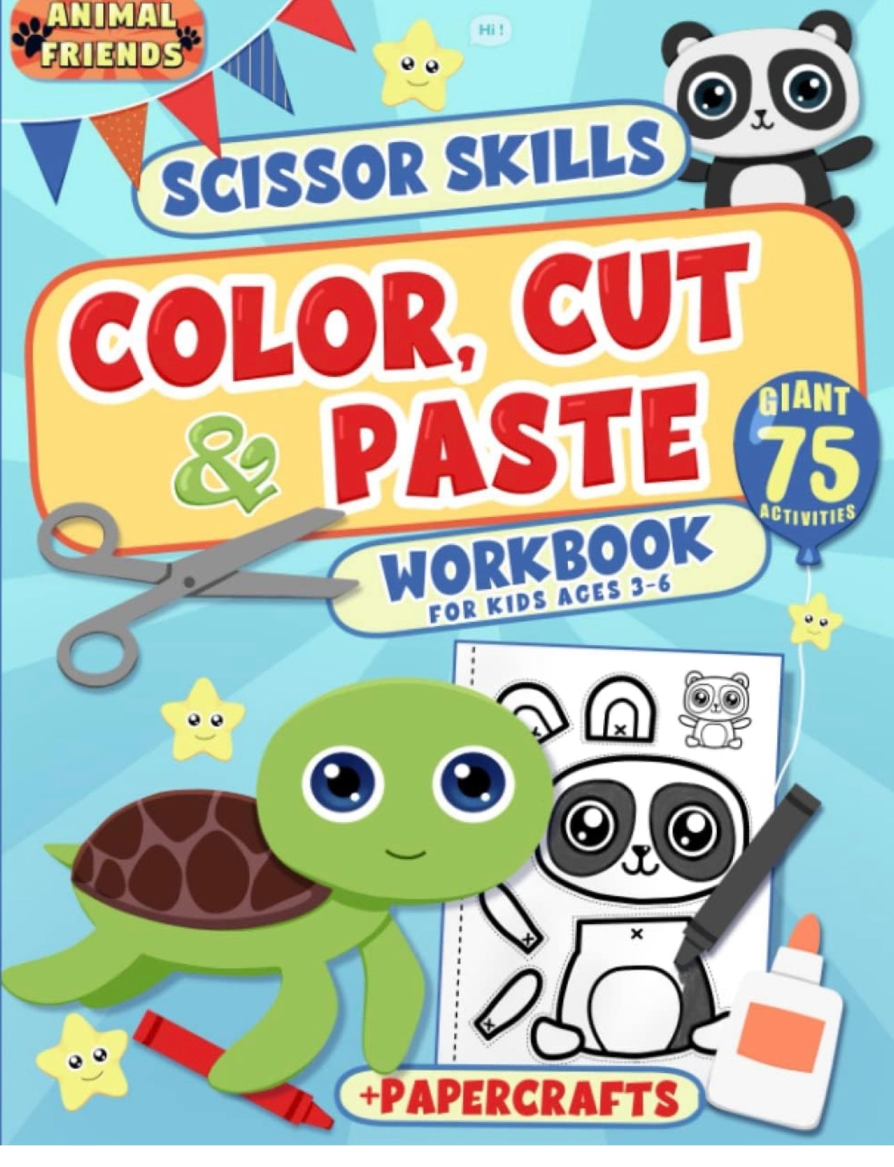 Animal Friends Scissor Skills Color, Cut and Paste Workbook para niños