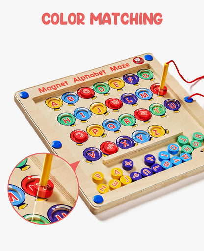 GAMENOTE Tablero magnético del laberinto del alfabeto con 4 tarjetas de actividad