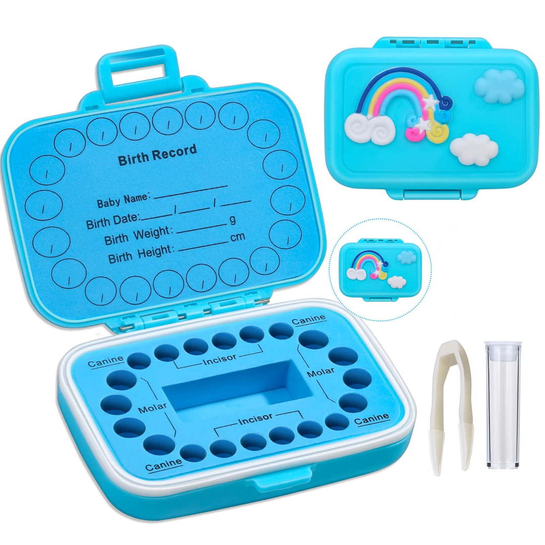 Caja de recuerdo de dientes de bebé azul