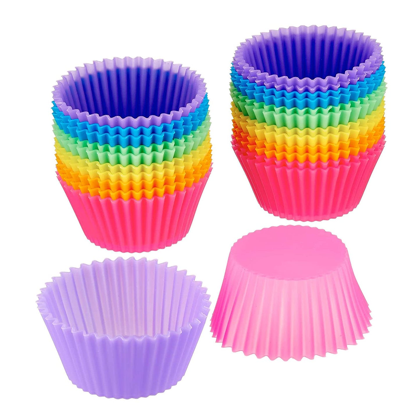 Exari - Juego de 24 moldes reutilizables para magdalenas de silicona