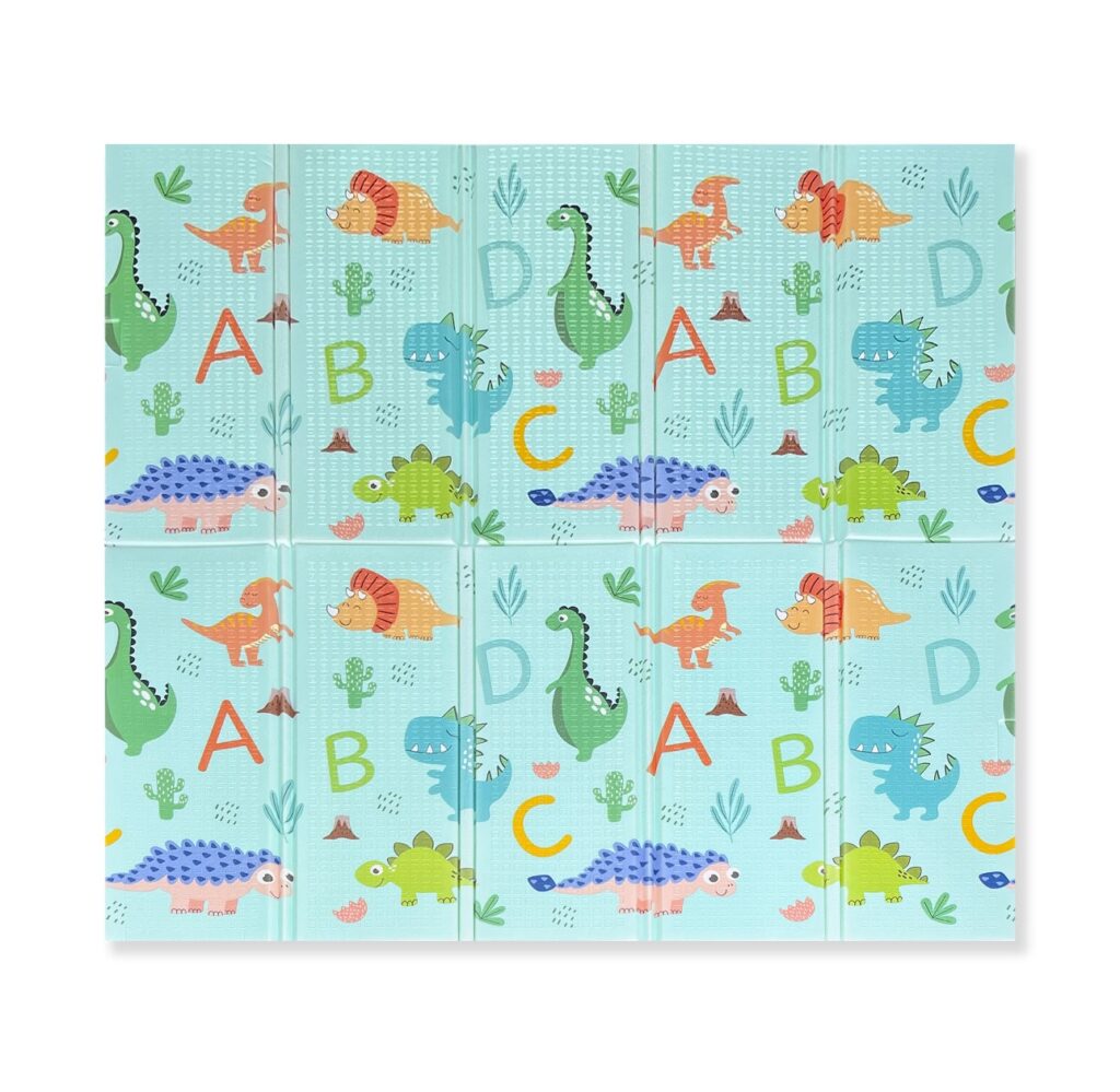 Alfombra o tapete de espuma suave plegable para bebés, 178 x 117 cm de doble cara (jirafa-dinosaurio)