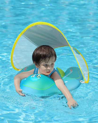 Free Swimming Baby - Flotador inflable para bebés con toldo para protección solar, talla XL