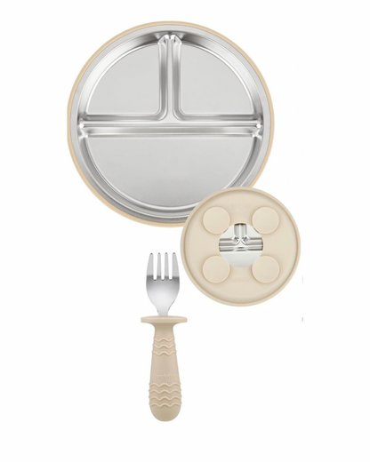 PandaEar plato de succión de acero inoxidable con tenedor