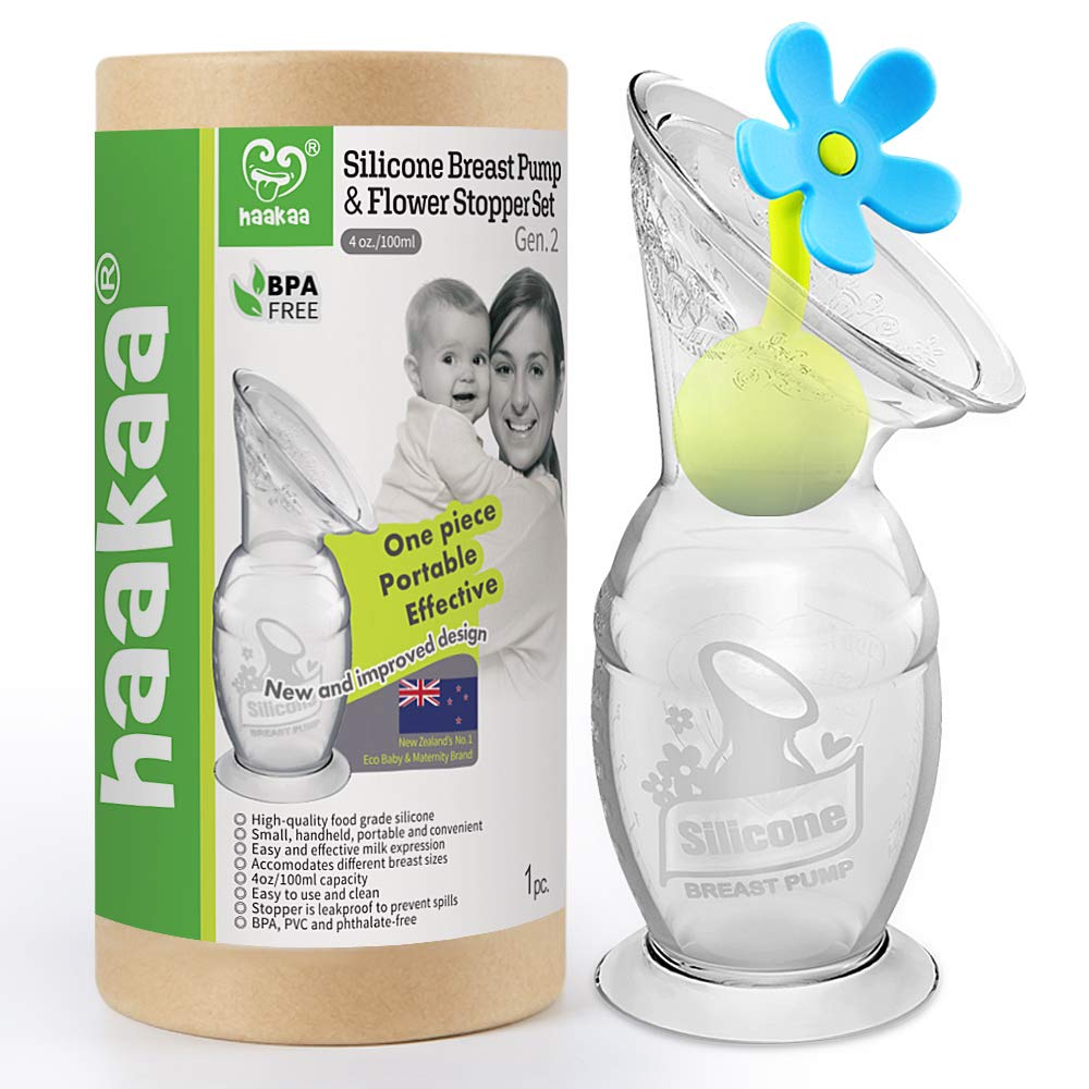 Haakaa Extractor de leche de silicona con base de succión y tapón de flores