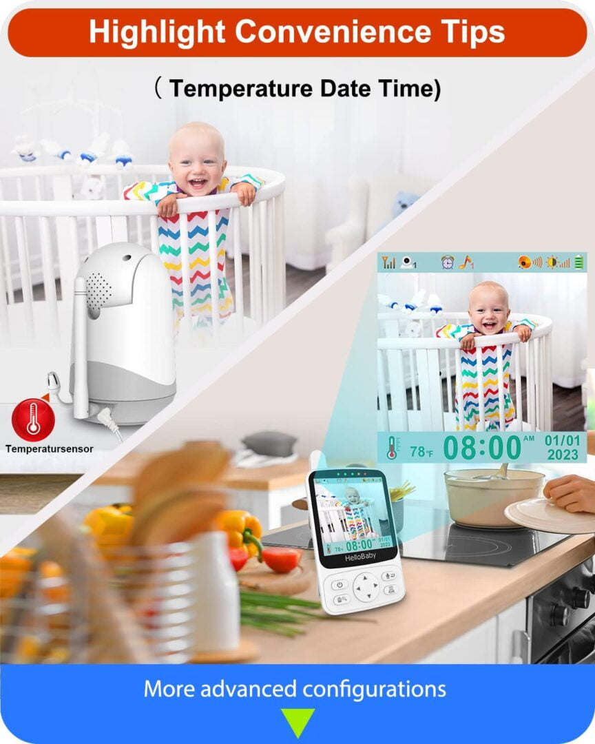 HelloBaby Monitor con batería de 29 horas de duración y pantalla IPS de 4 pulgadas, sin WiFi, monitor de video para bebé con cámara y audio