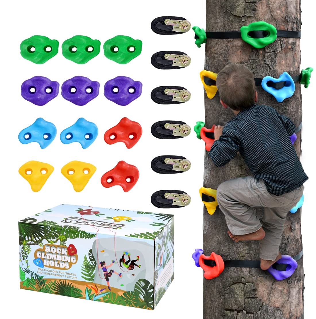Topnew - 12 piquetas para escalada de árbol ninja para niños