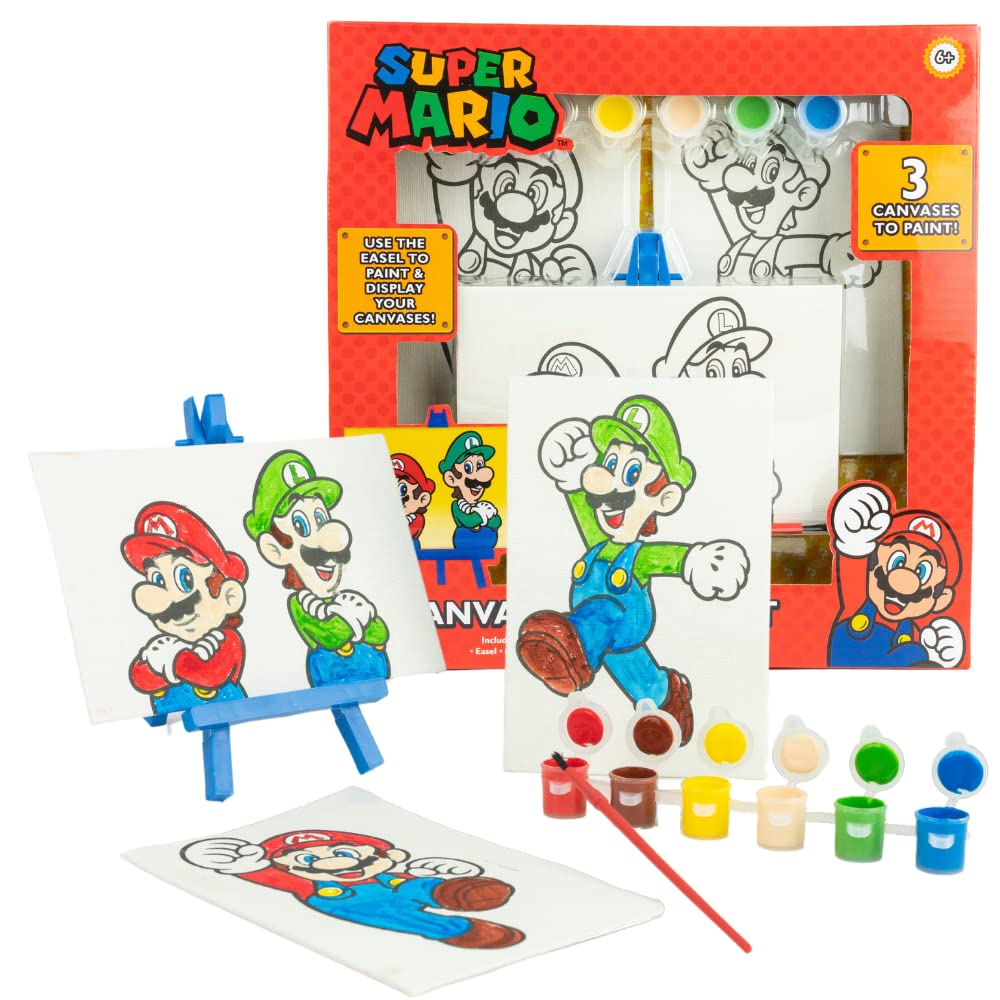 Super Mario - Kit de pintura en lienzo para niños, 3 mini lienzos