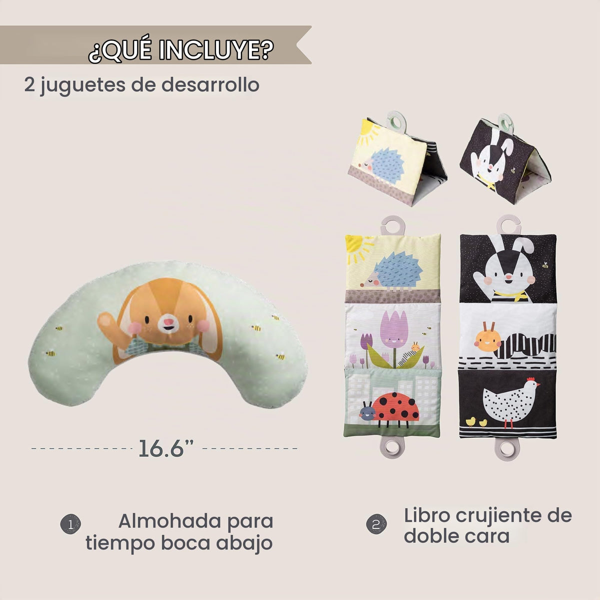 Taf Toys Libro arrugado de doble cara y juguete de apoyo, 0-6 meses