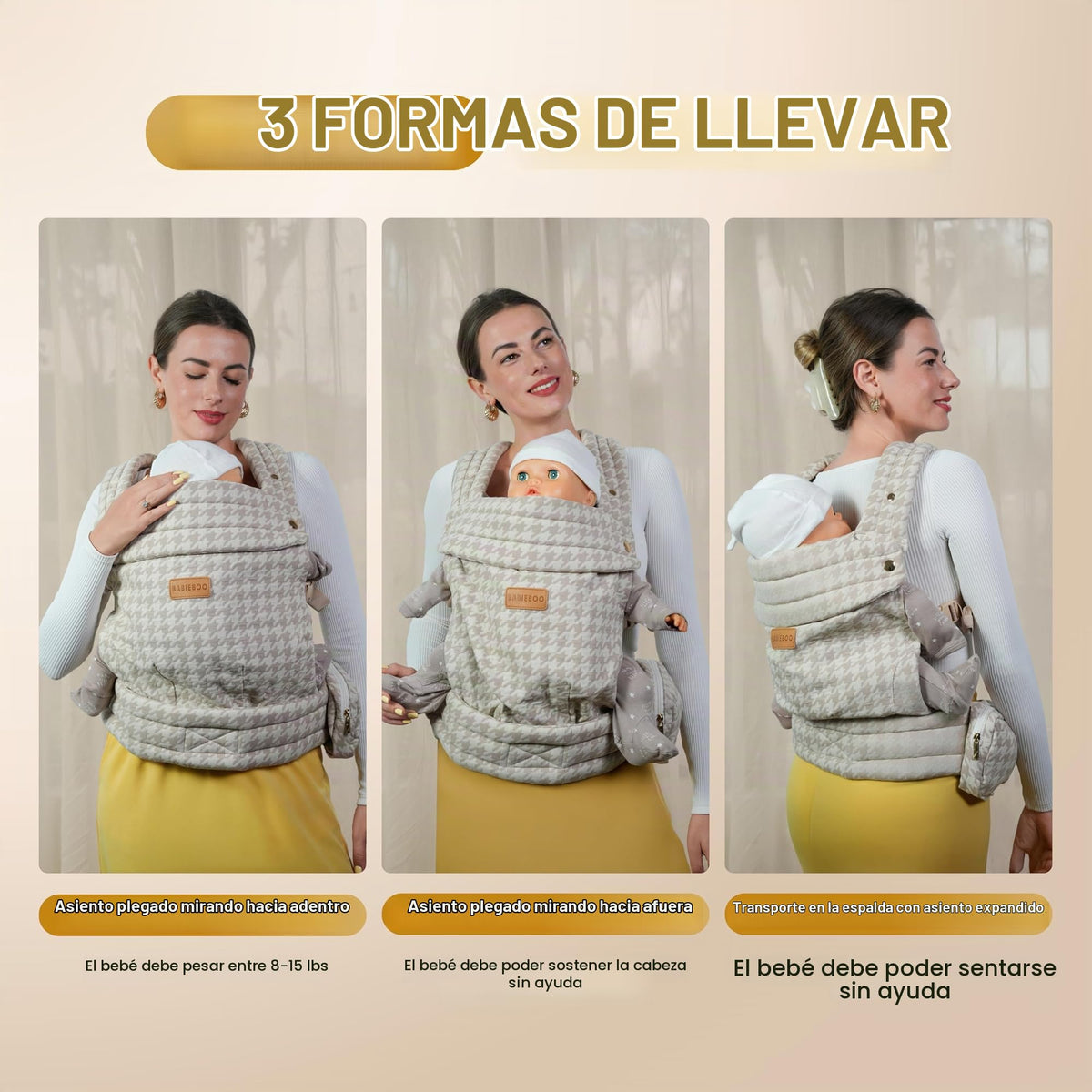 Babieboo portabebés para recién nacidos a niños pequeños, con soporte para la cabeza 7-44 libras