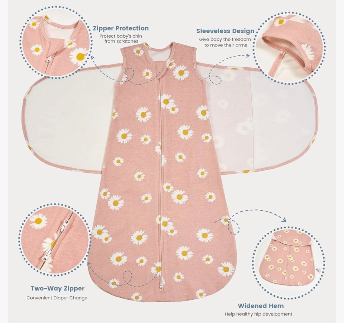 Saco de dormir envolvente para bebés ZIGJOY, 0-6 meses, 1.0 TOG, 100 % algodón