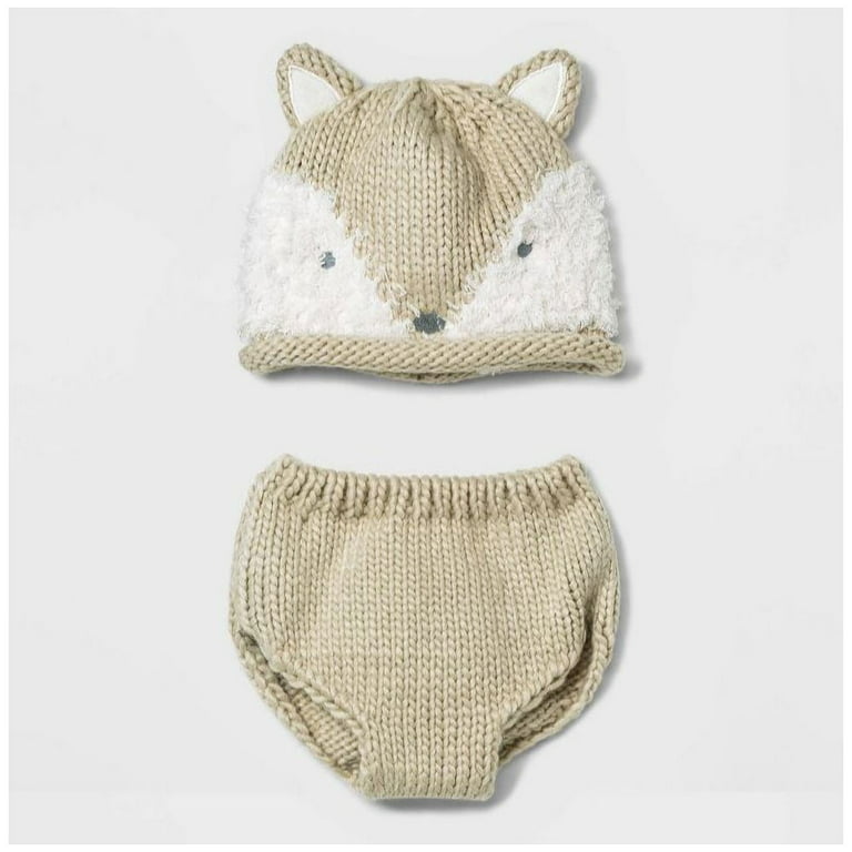 Cloud Island Baby Fox - Juego de gorro y funda para pañales, color beige y blanco, talla única