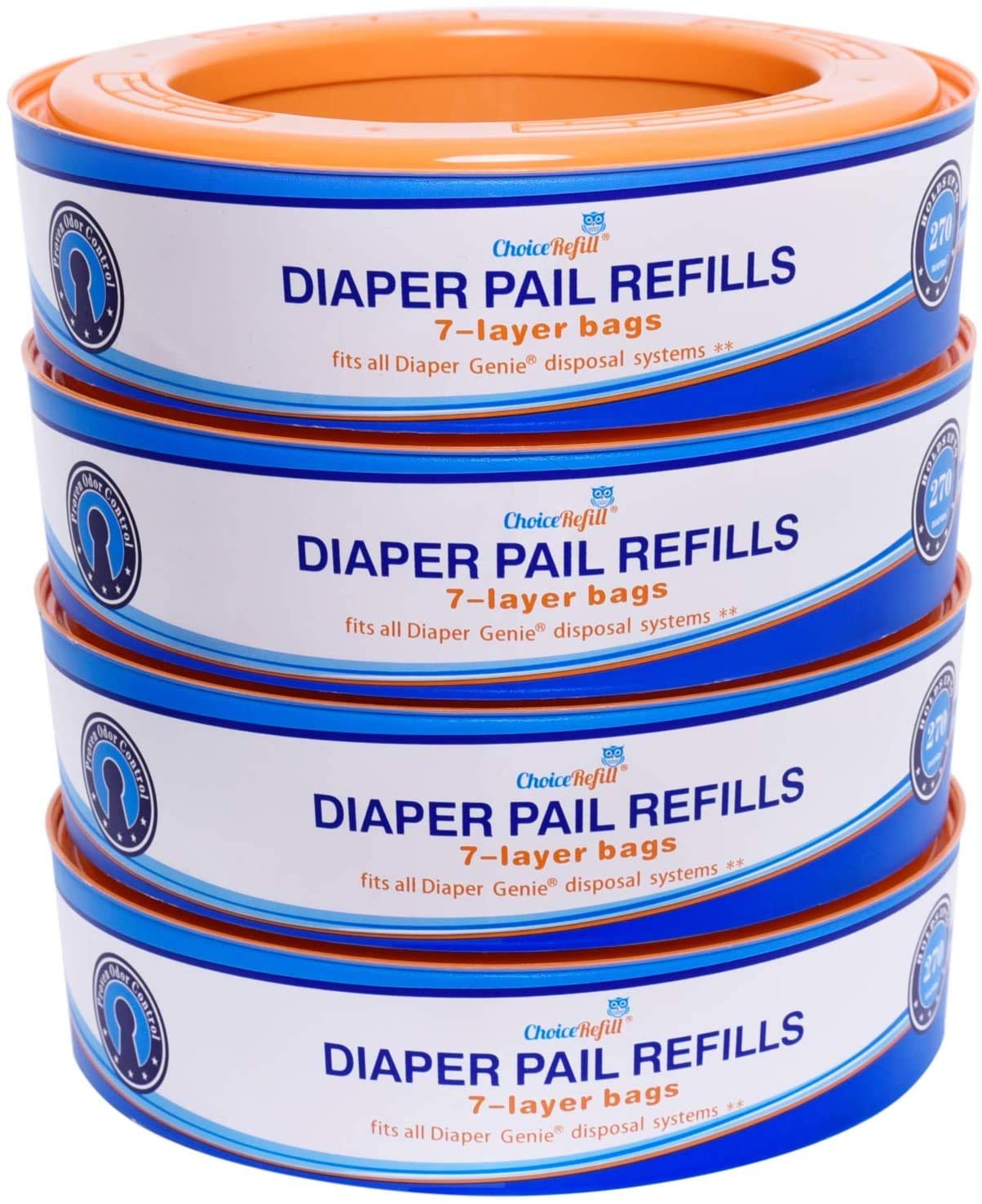ChoiceRefill Compatible con pañales Genie Pails, paquete de 4, 1080 unidades